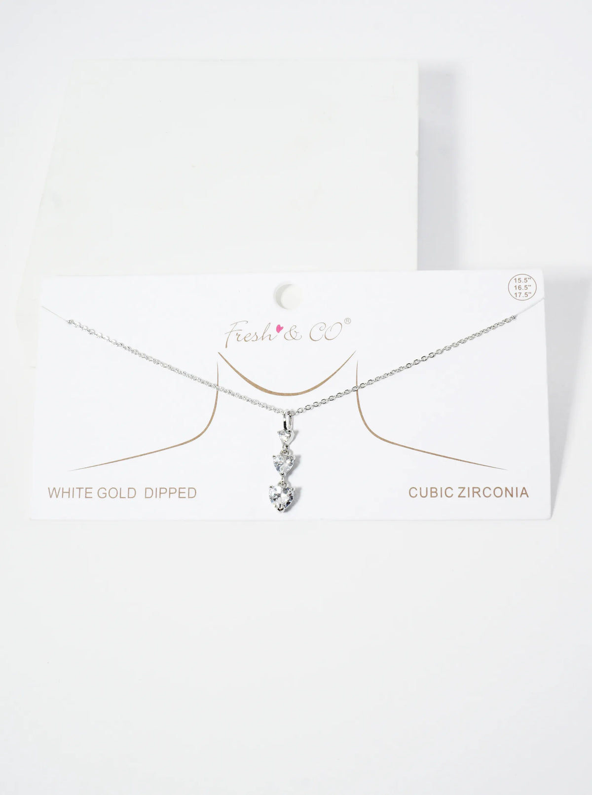 18K Gold Dipped Three Graduated Heart CZ Stones Pendant Necklace
