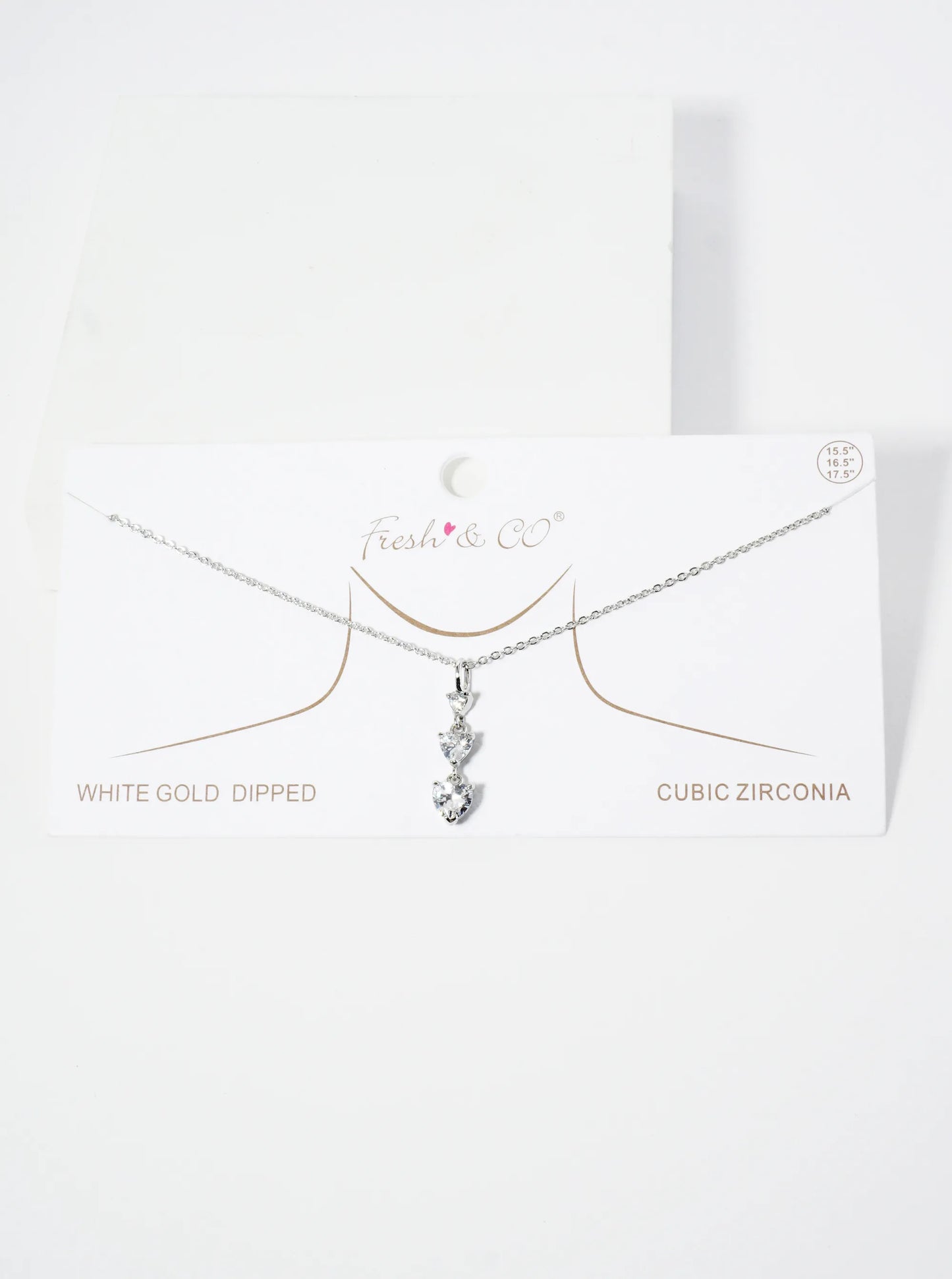 18K Gold Dipped Three Graduated Heart CZ Stones Pendant Necklace