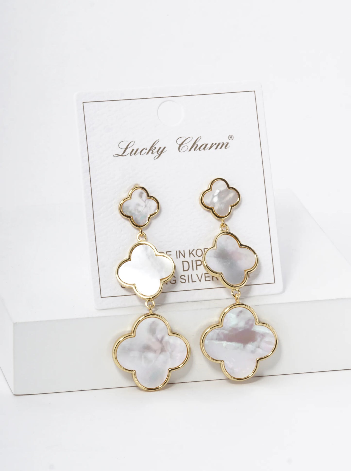 18K Gold Dipped Three Graduated Quatrefoil Drop Dangle Post Earrings