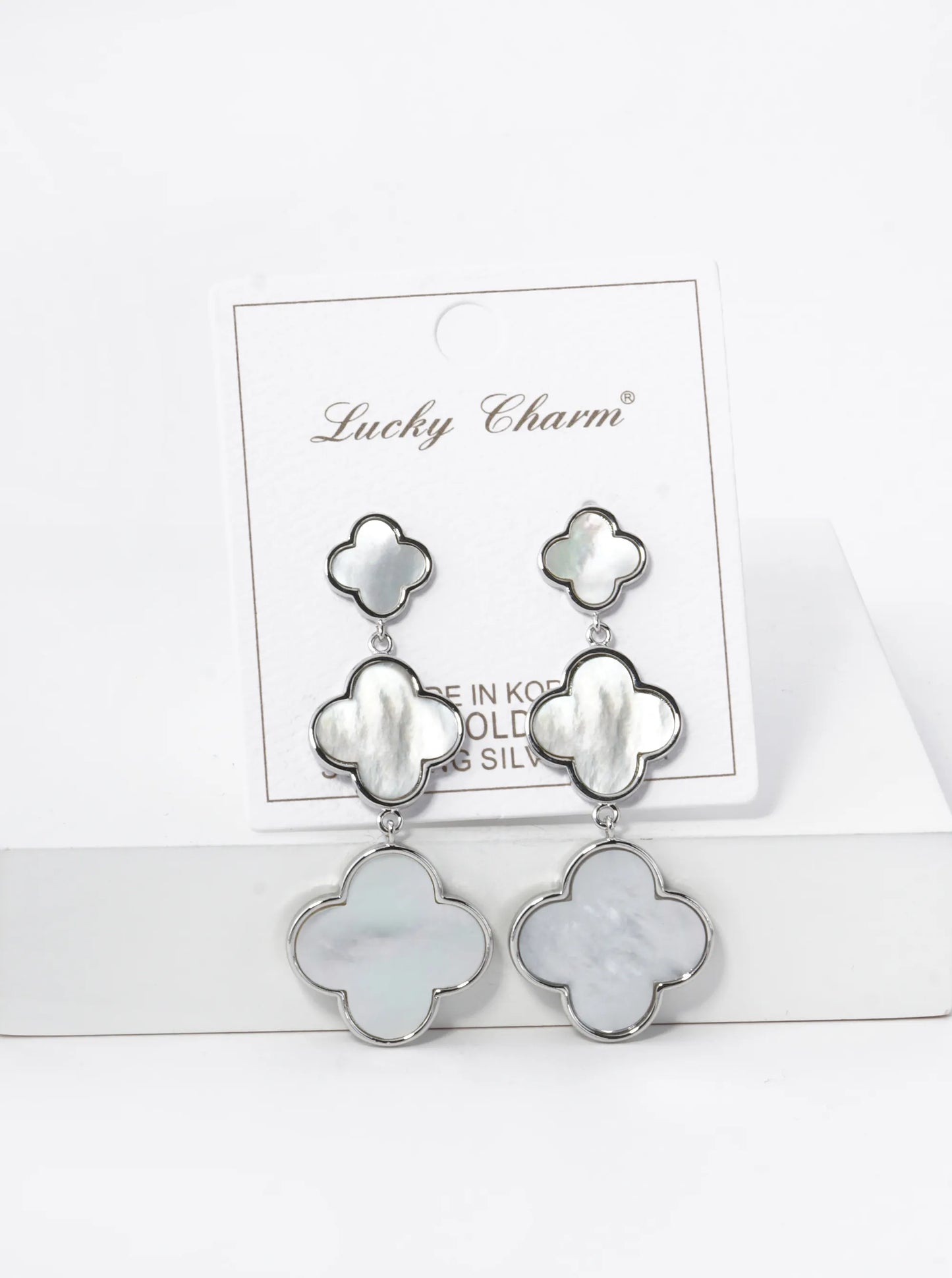 18K Gold Dipped Three Graduated Quatrefoil Drop Dangle Post Earrings