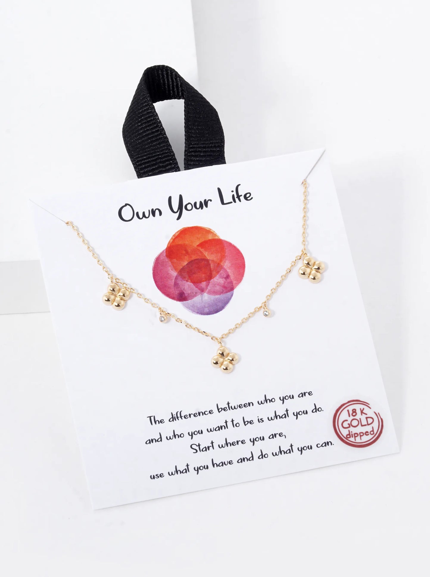 18K Gold Dipped Three Quatrefoil Cubic Zirconia Stone Station Necklace