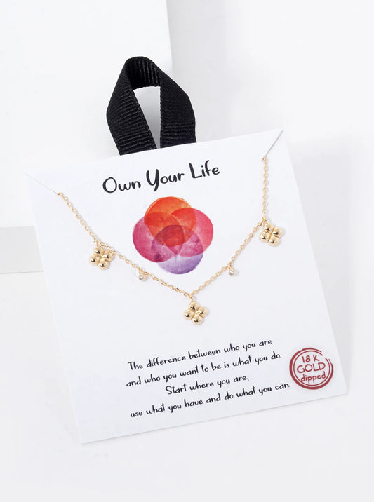 18K Gold Dipped Three Quatrefoil Cubic Zirconia Stone Station Necklace