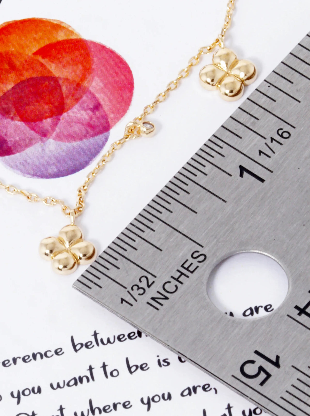 18K Gold Dipped Three Quatrefoil Cubic Zirconia Stone Station Necklace