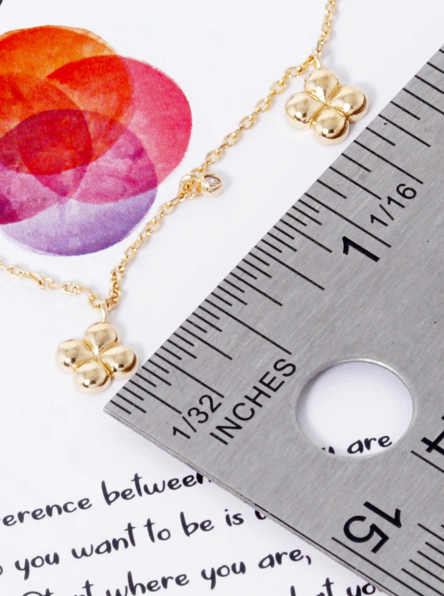 18K Gold Dipped Three Quatrefoil Cubic Zirconia Stone Station Necklace