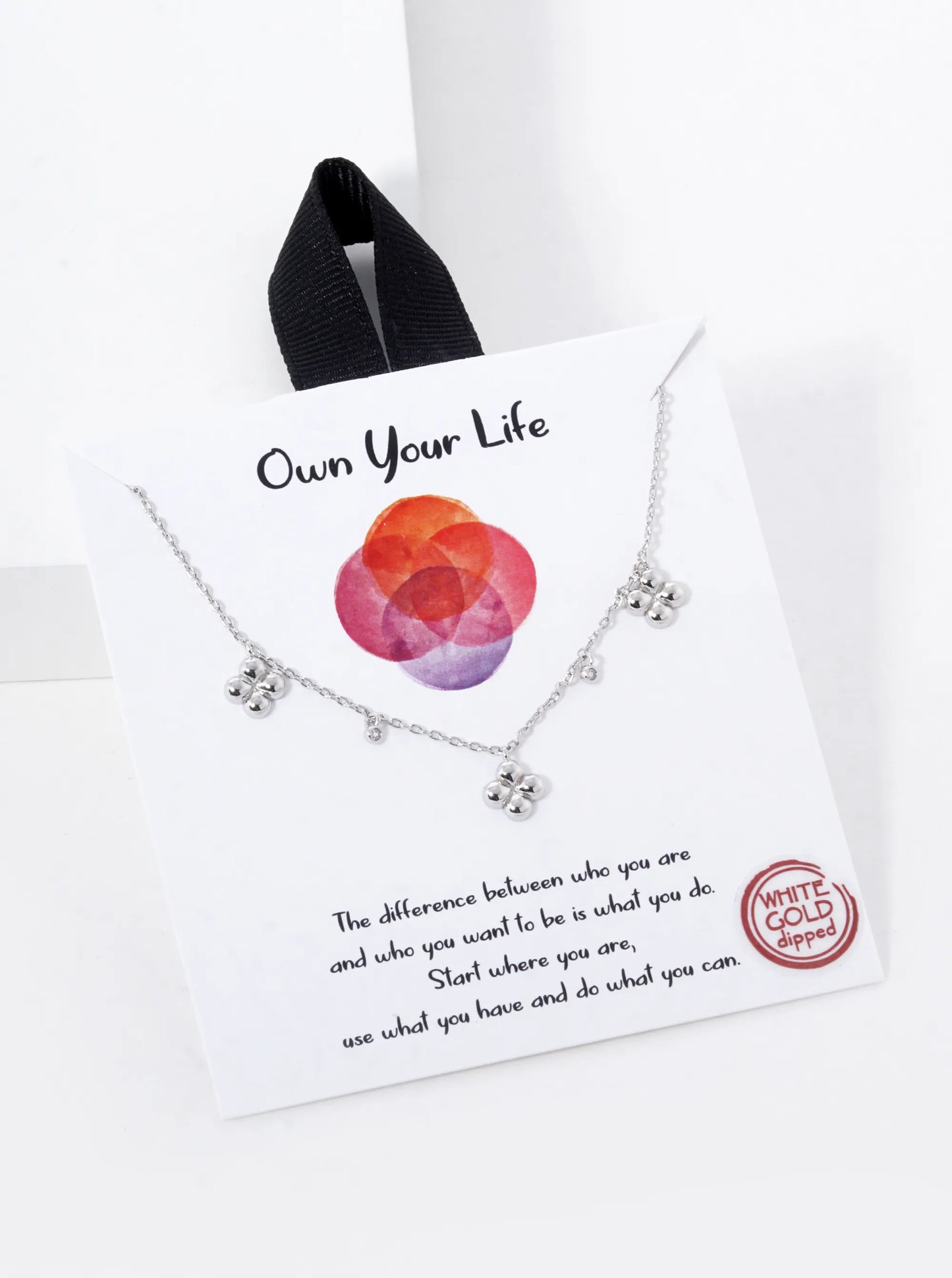 18K Gold Dipped Three Quatrefoil Cubic Zirconia Stone Station Necklace