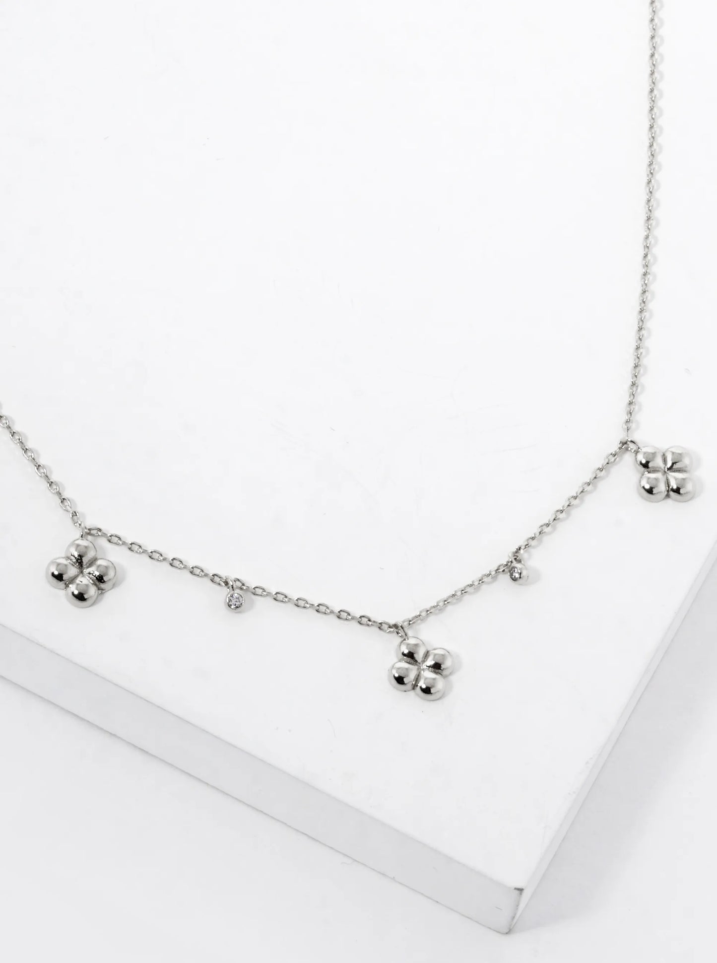18K Gold Dipped Three Quatrefoil Cubic Zirconia Stone Station Necklace