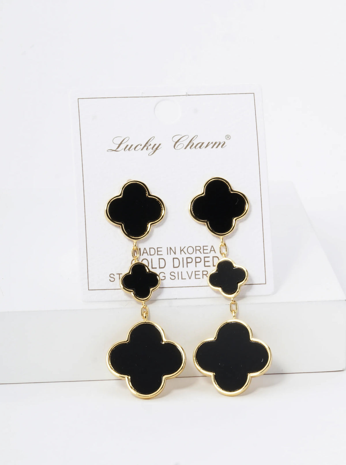 18K Gold Dipped Three Quatrefoil Drop Dangle Post Earrings