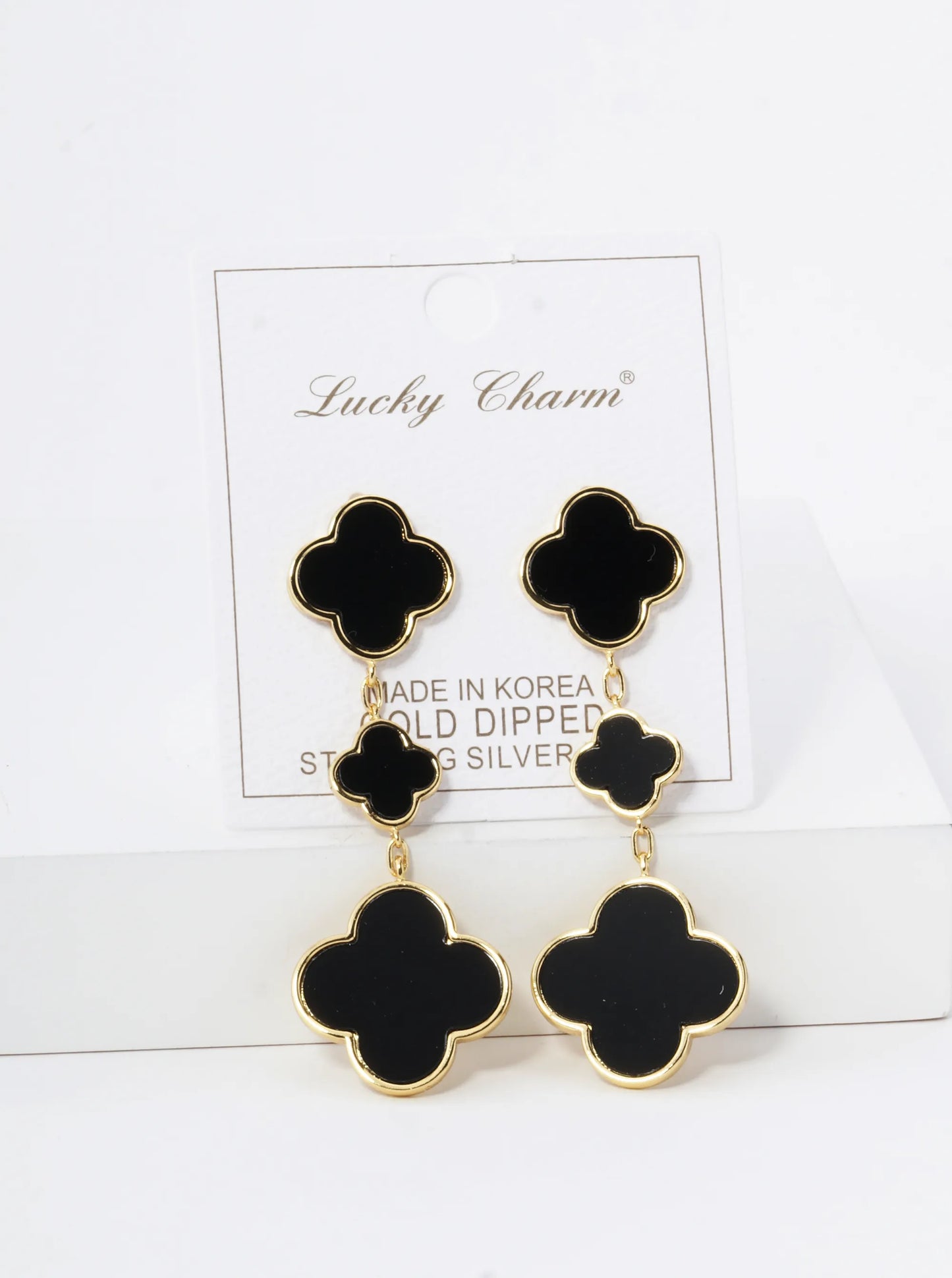 18K Gold Dipped Three Quatrefoil Drop Dangle Post Earrings