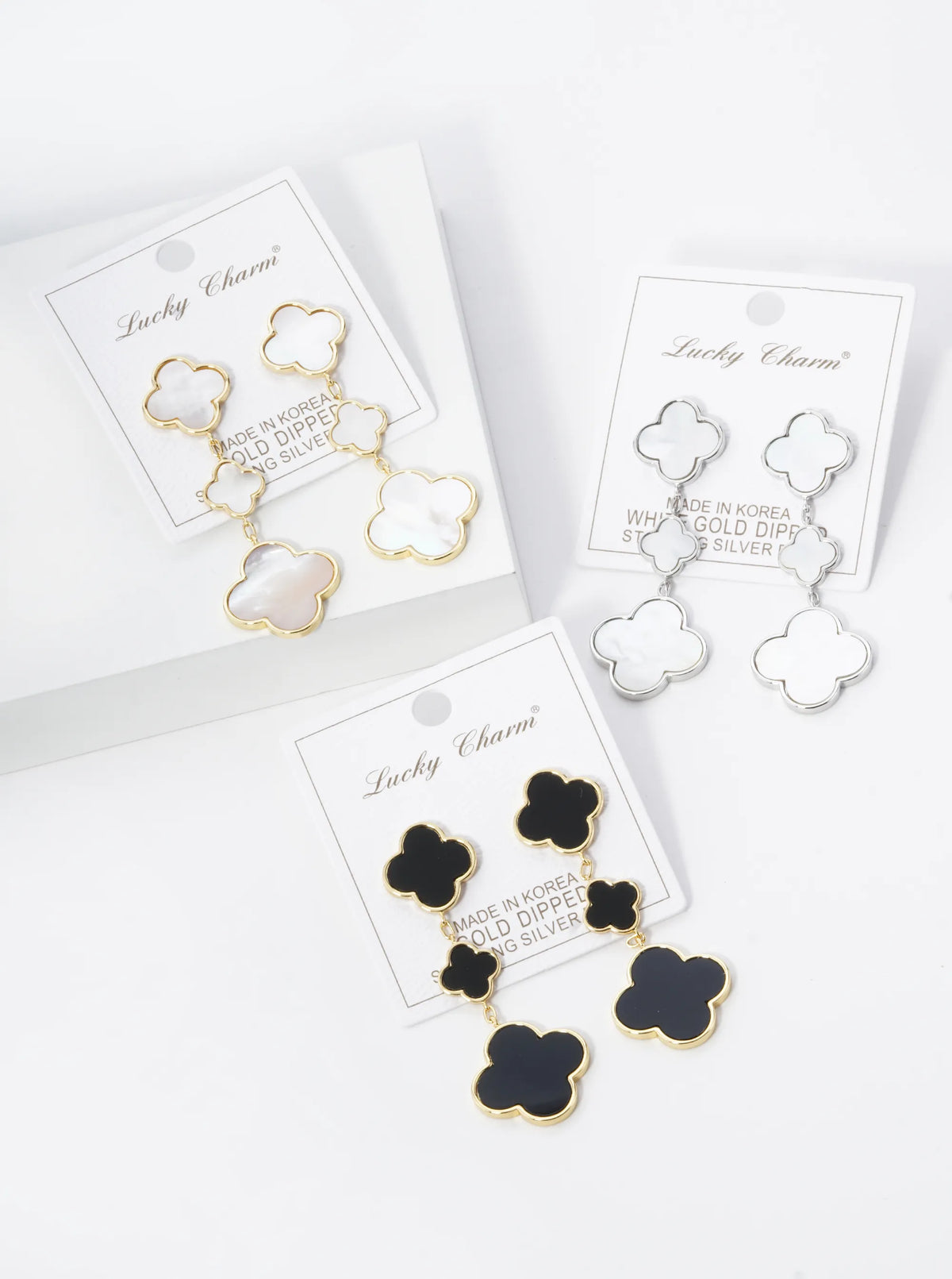 18K Gold Dipped Three Quatrefoil Drop Dangle Post Earrings
