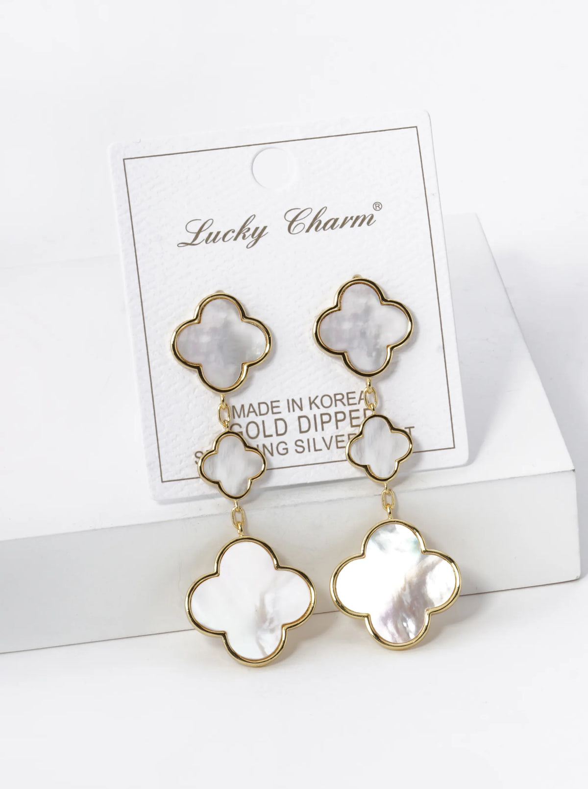18K Gold Dipped Three Quatrefoil Drop Dangle Post Earrings