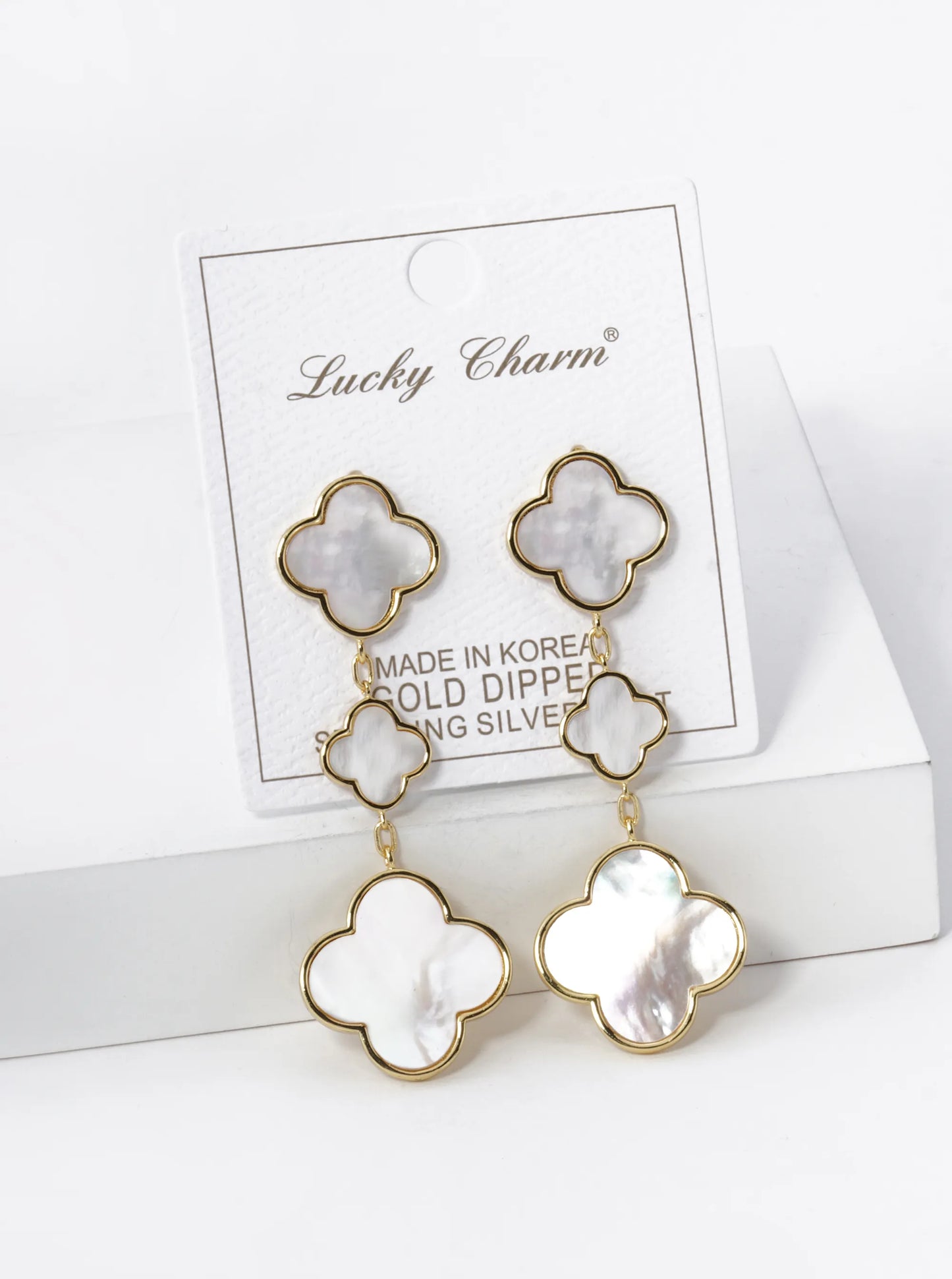 18K Gold Dipped Three Quatrefoil Drop Dangle Post Earrings