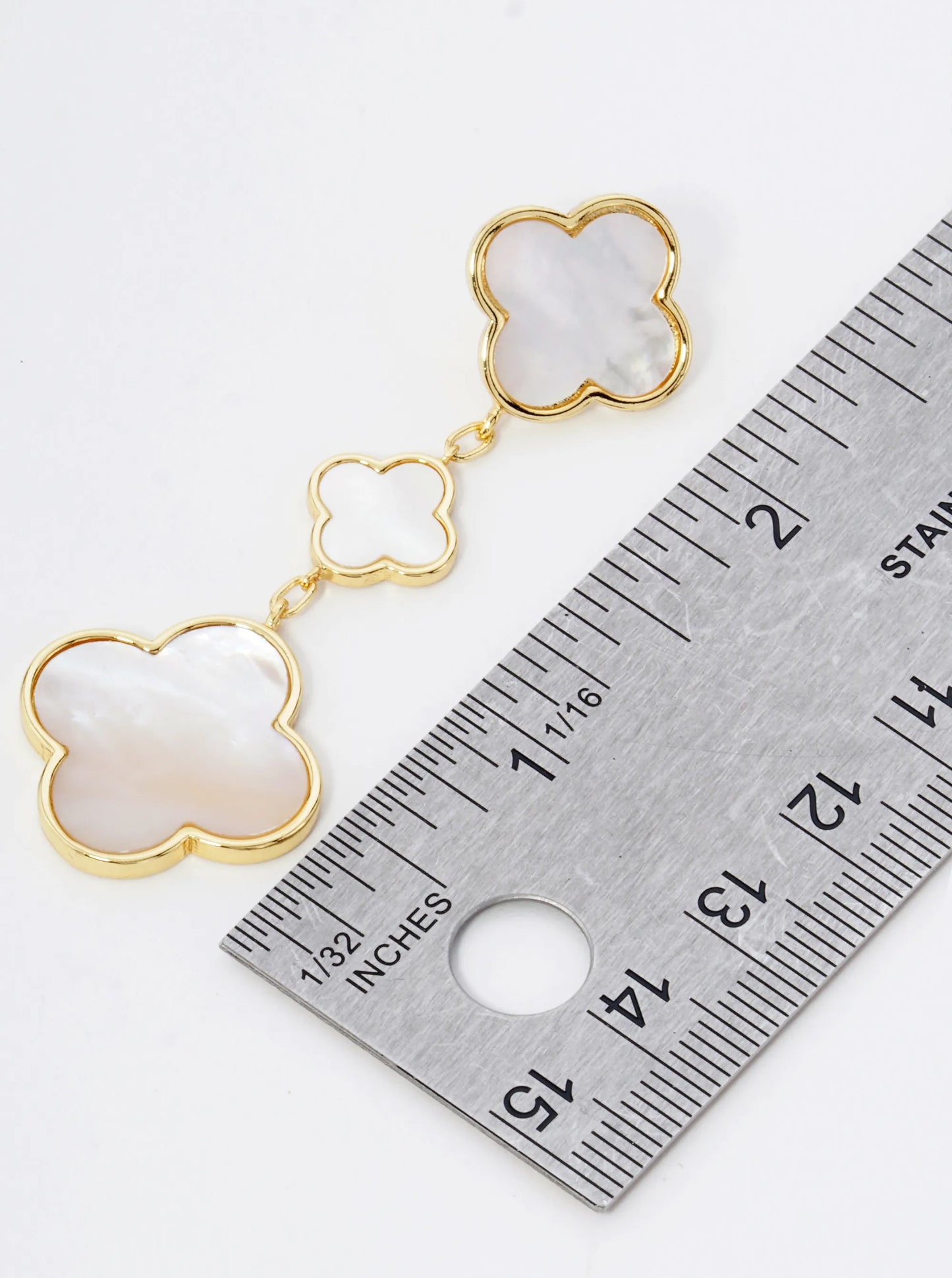 18K Gold Dipped Three Quatrefoil Drop Dangle Post Earrings