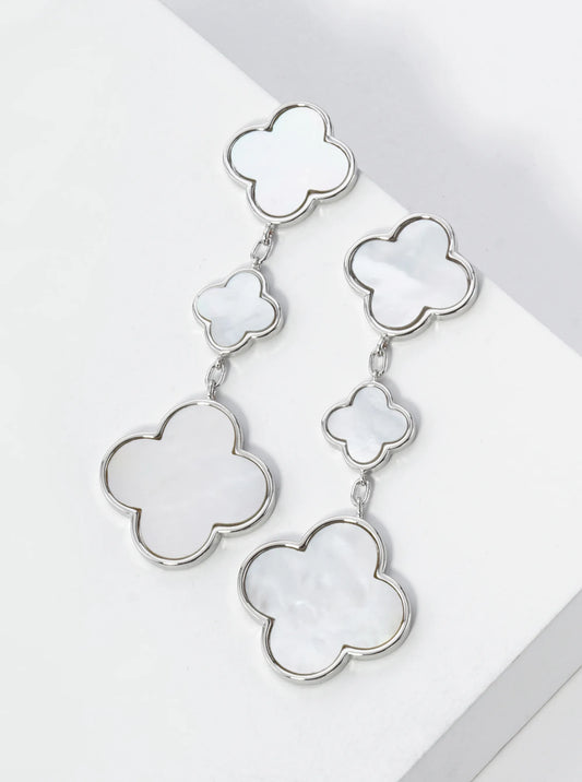 18K Gold Dipped Three Quatrefoil Drop Dangle Post Earrings