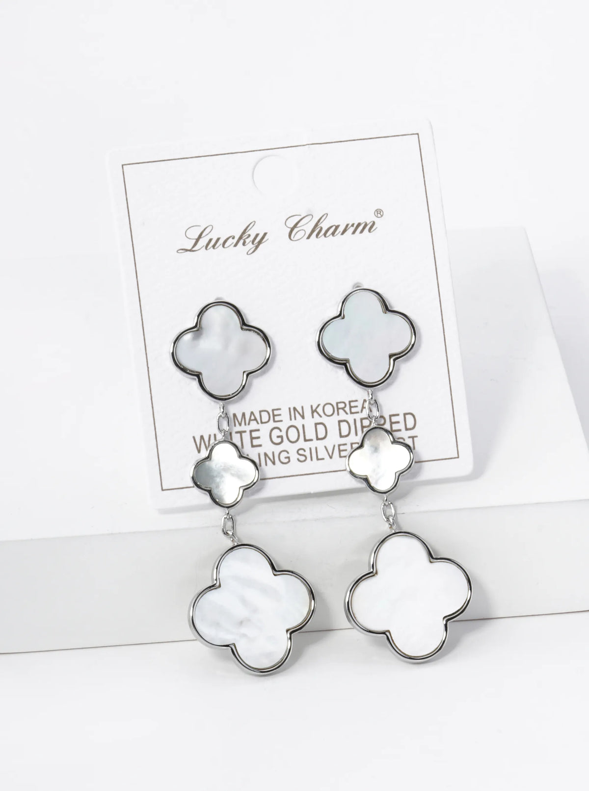 18K Gold Dipped Three Quatrefoil Drop Dangle Post Earrings