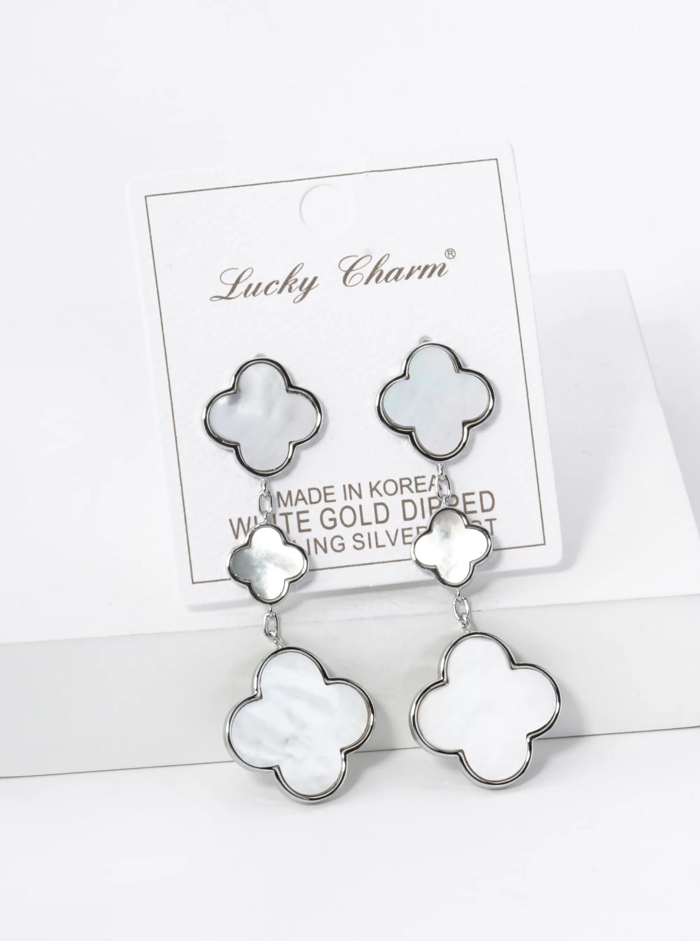 18K Gold Dipped Three Quatrefoil Drop Dangle Post Earrings