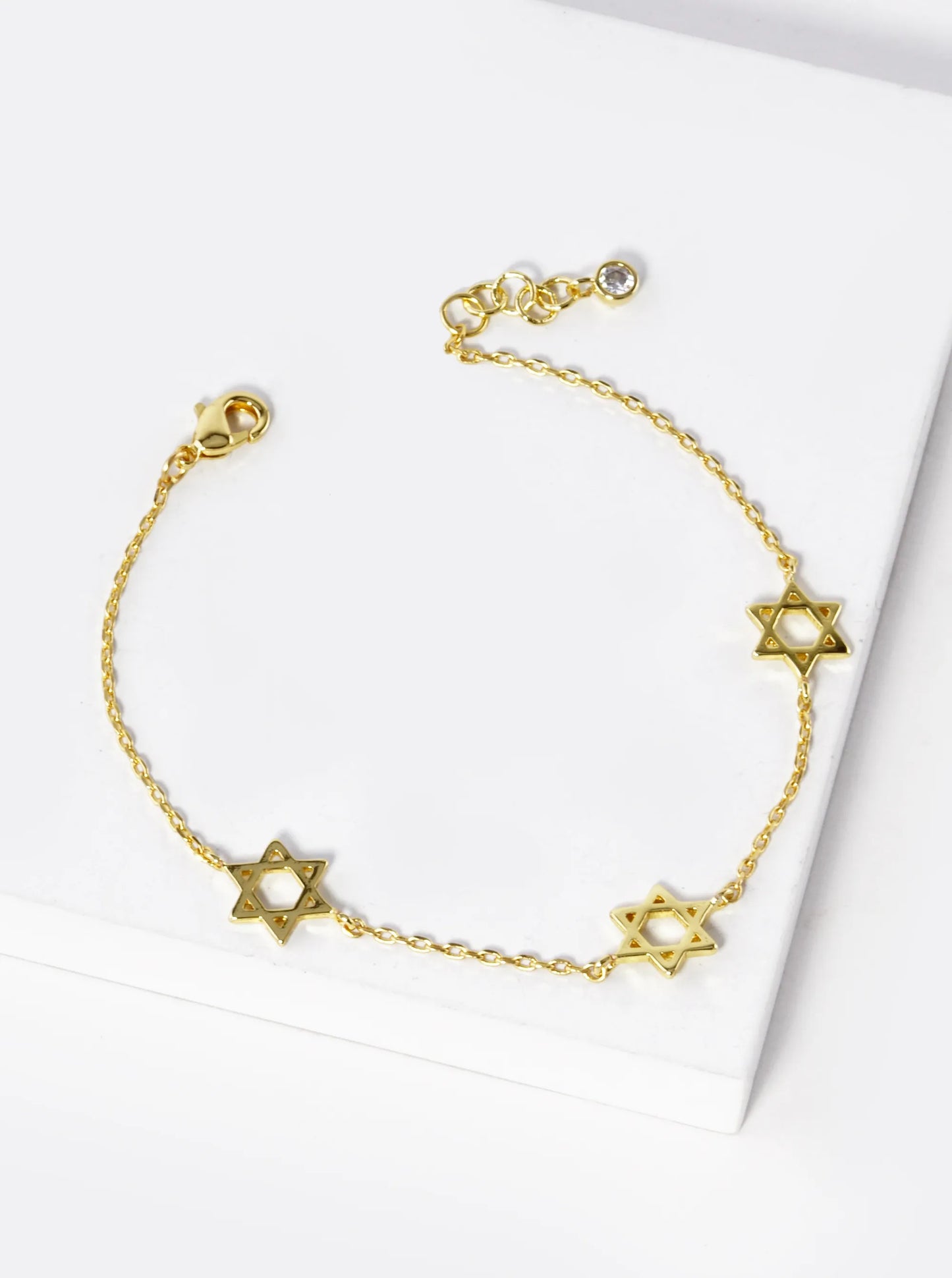 18K-Gold-Dipped Three Star Of David Chain Bracelet