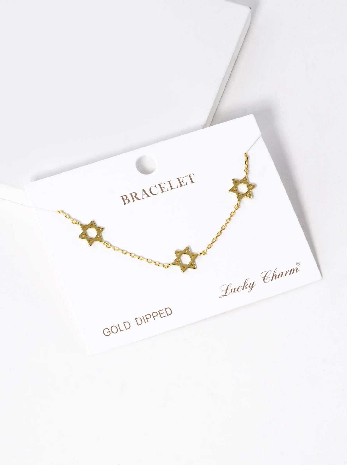 18K-Gold-Dipped Three Star Of David Chain Bracelet