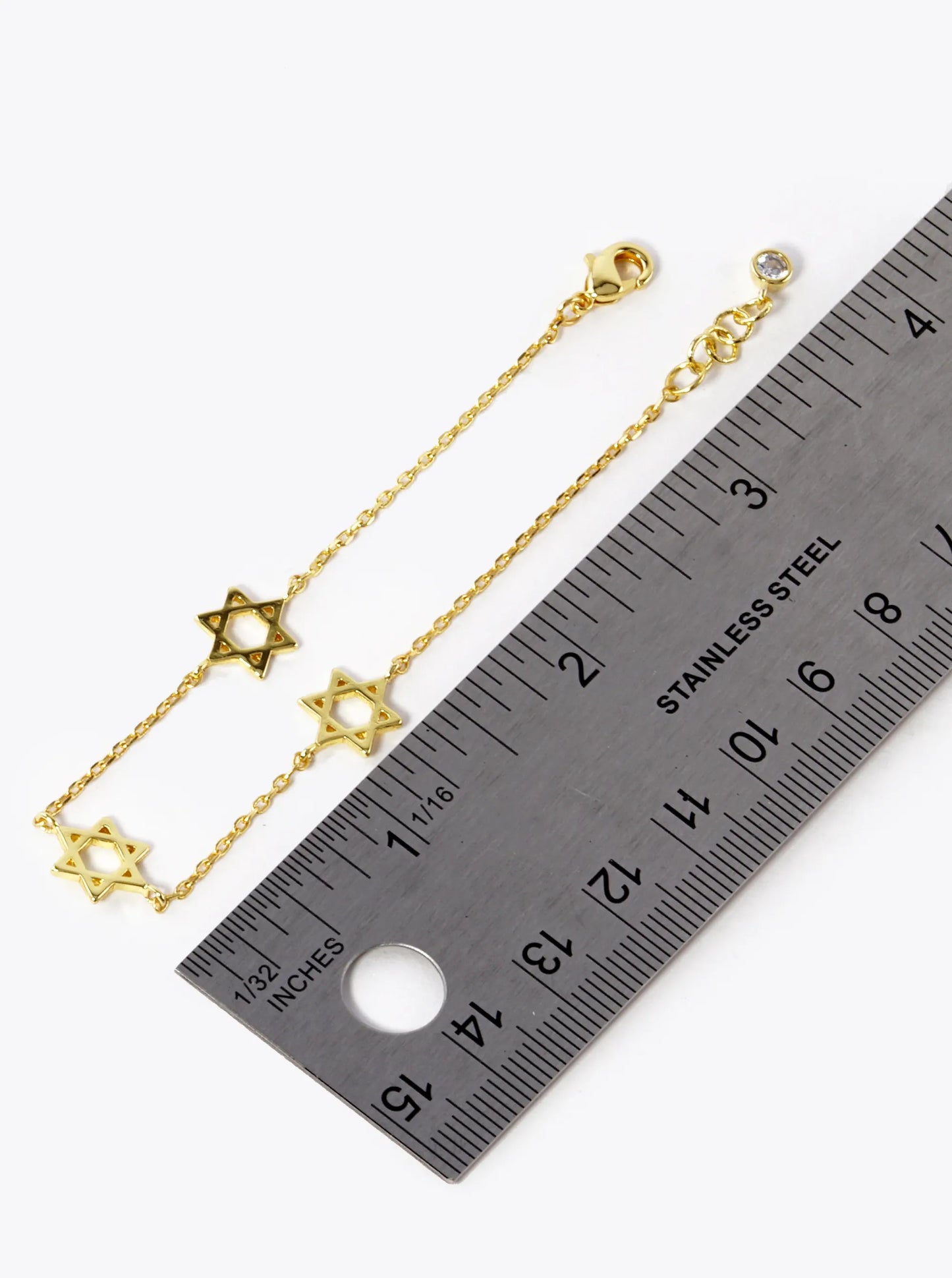 18K-Gold-Dipped Three Star Of David Chain Bracelet
