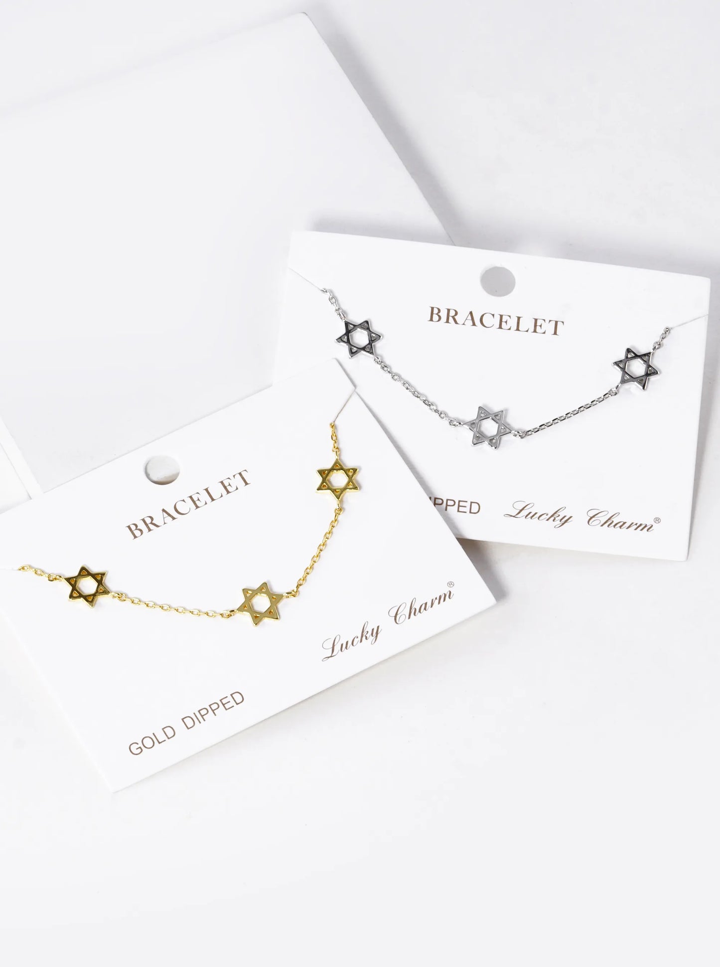 18K-Gold-Dipped Three Star Of David Chain Bracelet