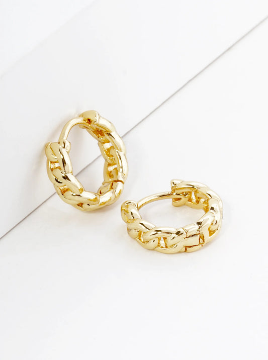 18K Gold Dipped Tiny 10mm Simulated Chain Texture Huggie Hoop Earrings
