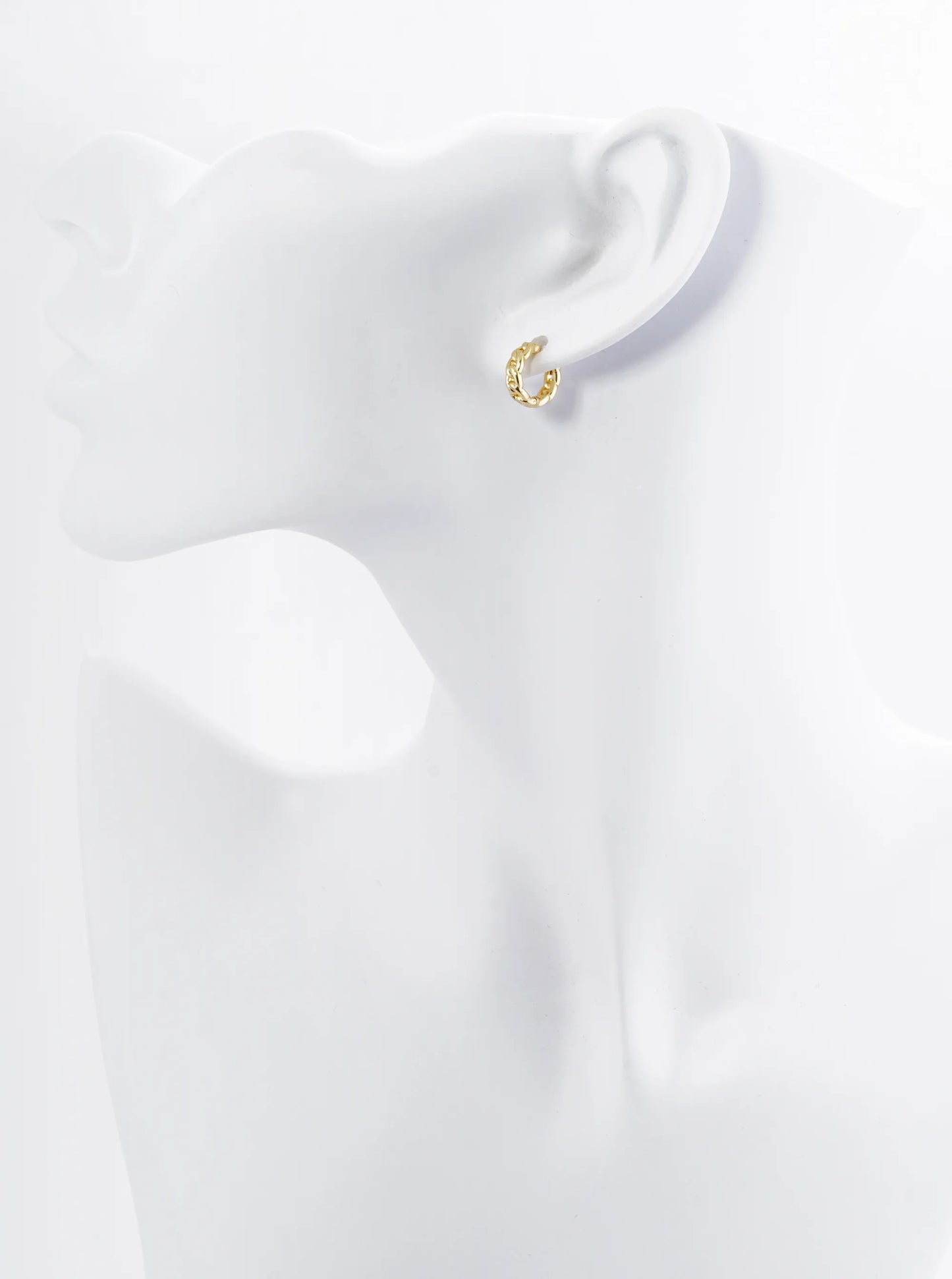 18K Gold Dipped Tiny 10mm Simulated Chain Texture Huggie Hoop Earrings