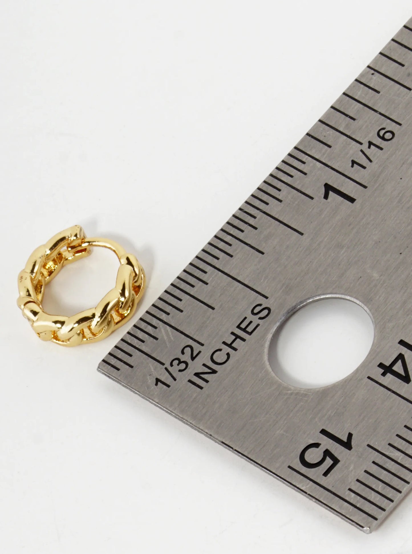 18K Gold Dipped Tiny 10mm Simulated Chain Texture Huggie Hoop Earrings