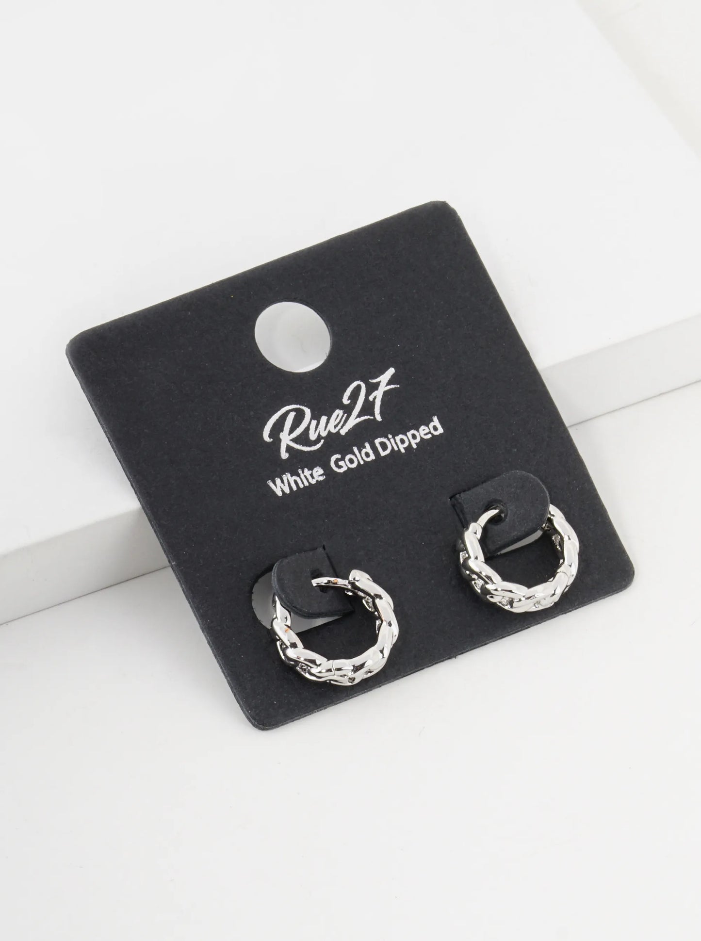 18K Gold Dipped Tiny 10mm Simulated Chain Texture Huggie Hoop Earrings