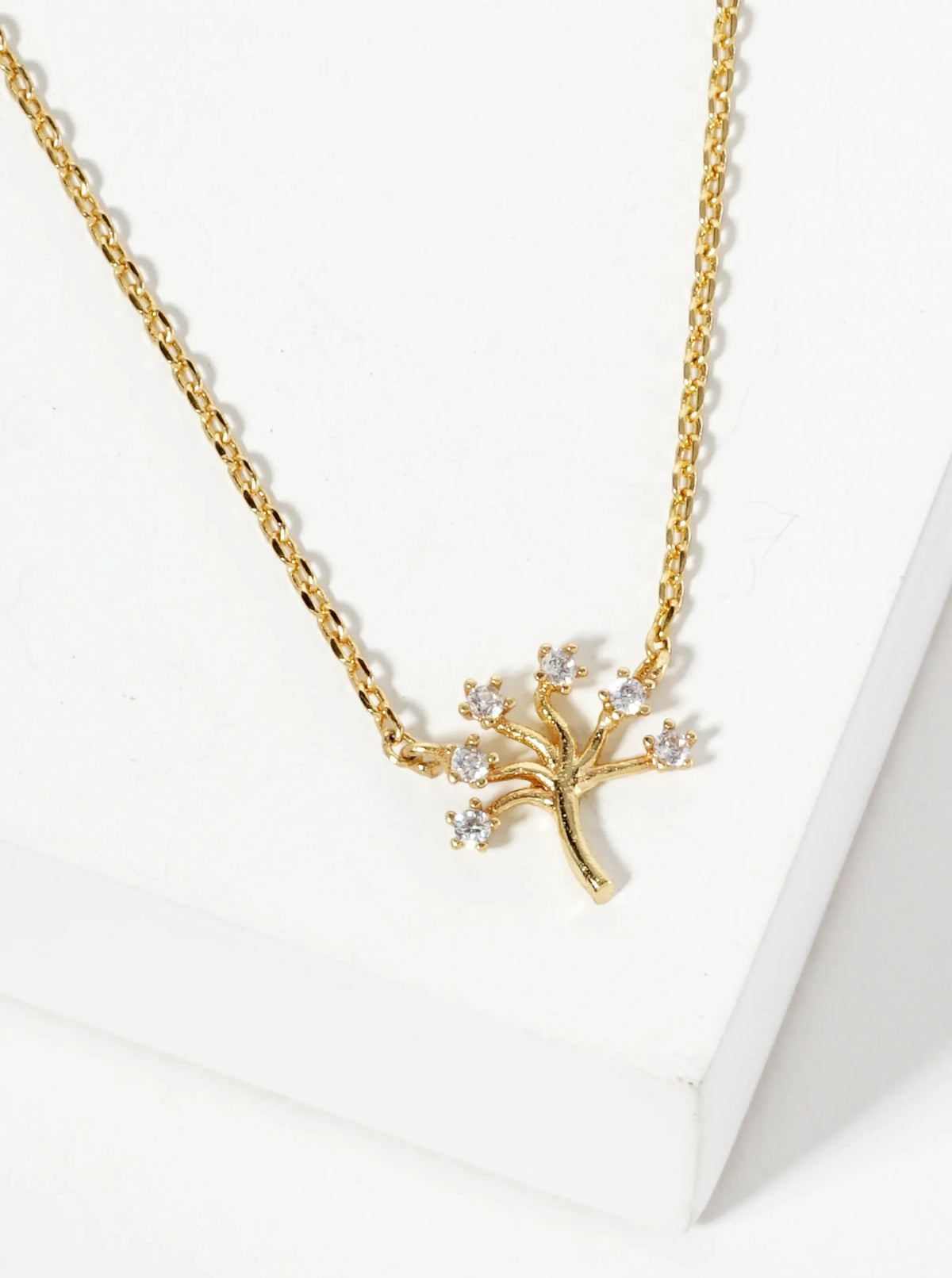 18K Gold Dipped Tiny CZ Tree Of Life Pendant Necklace