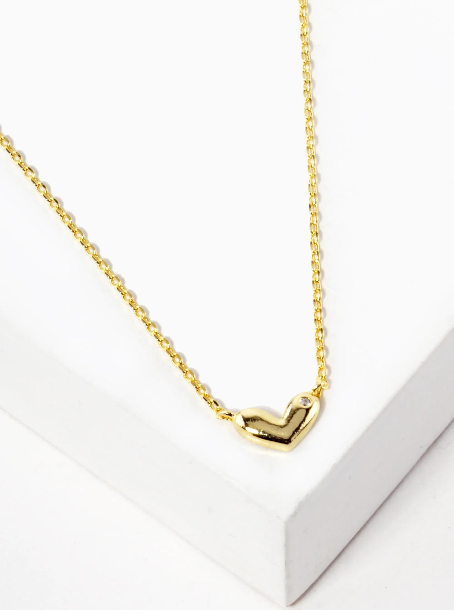 White Gold Dipped Tiny Heart With CZ Stone Pendant Necklace