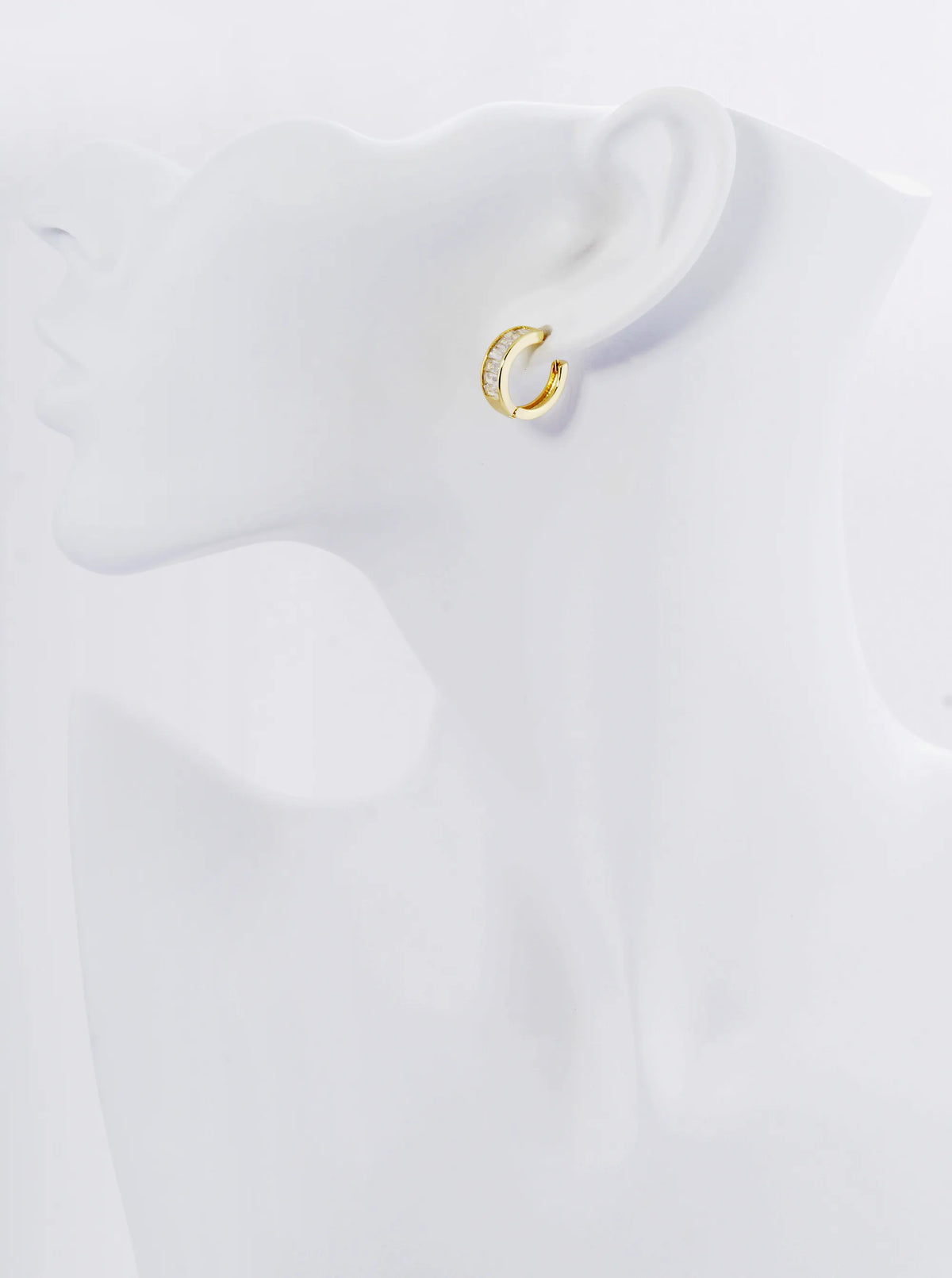 18K Gold Dipped Tiny Square Cubic Zirconia 15mm Huggie Earrings