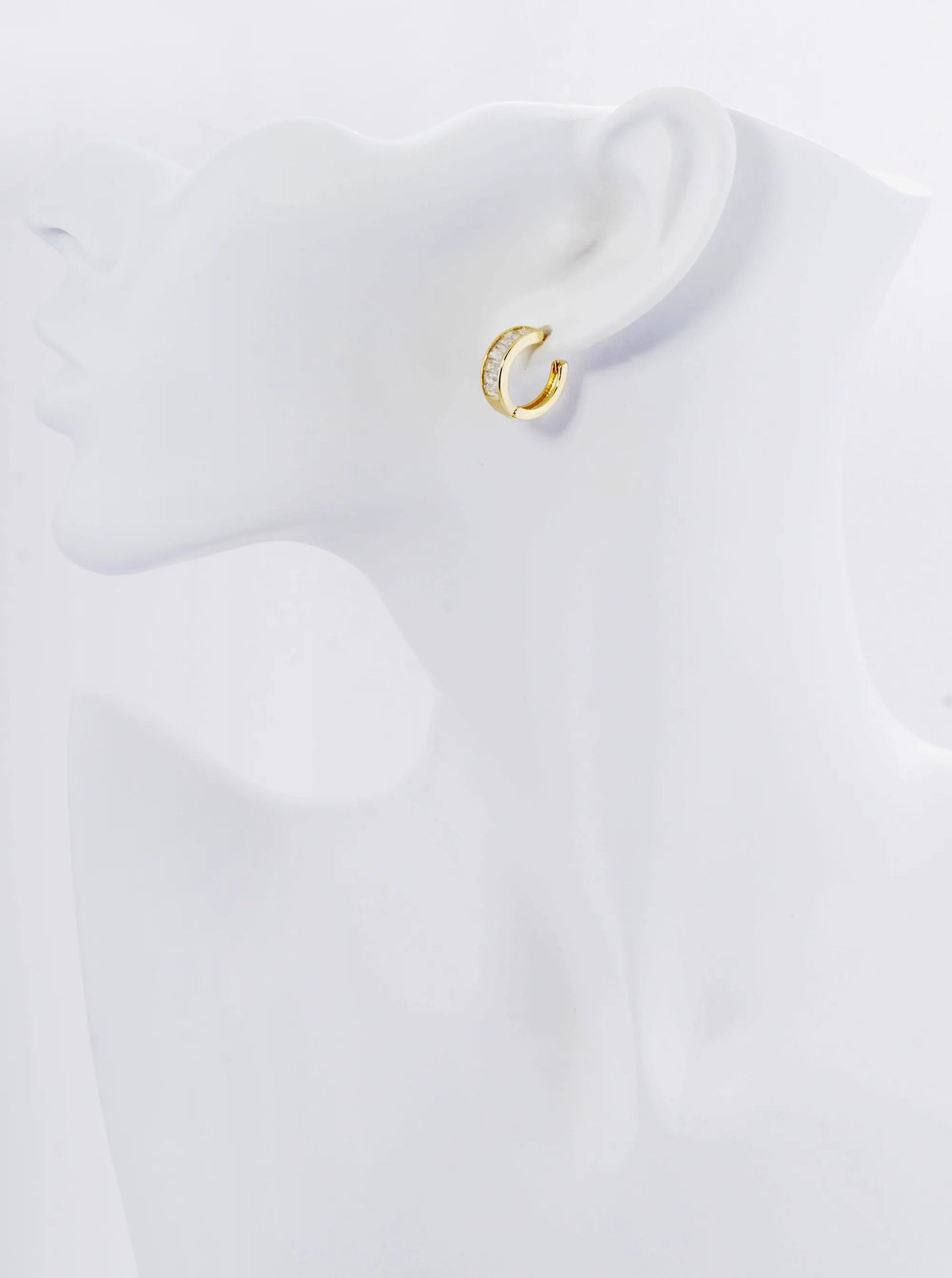 18K Gold Dipped Tiny Square Cubic Zirconia 15mm Huggie Earrings