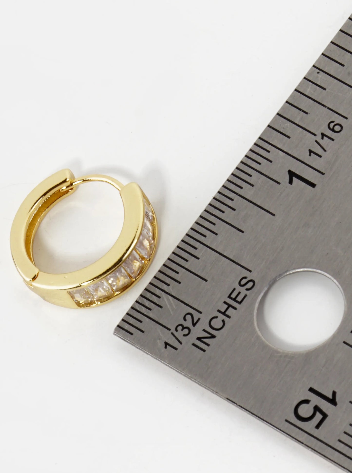 18K Gold Dipped Tiny Square Cubic Zirconia 15mm Huggie Earrings