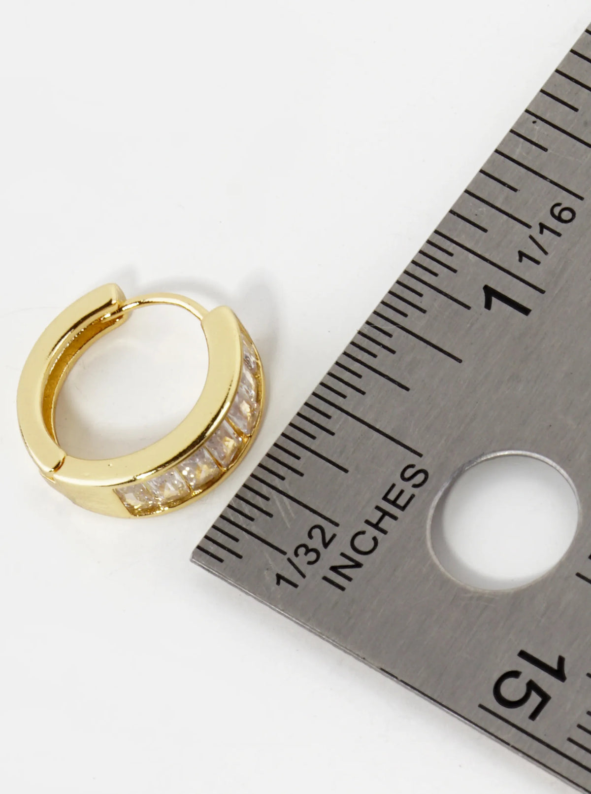 18K Gold Dipped Tiny Square Cubic Zirconia 15mm Huggie Earrings