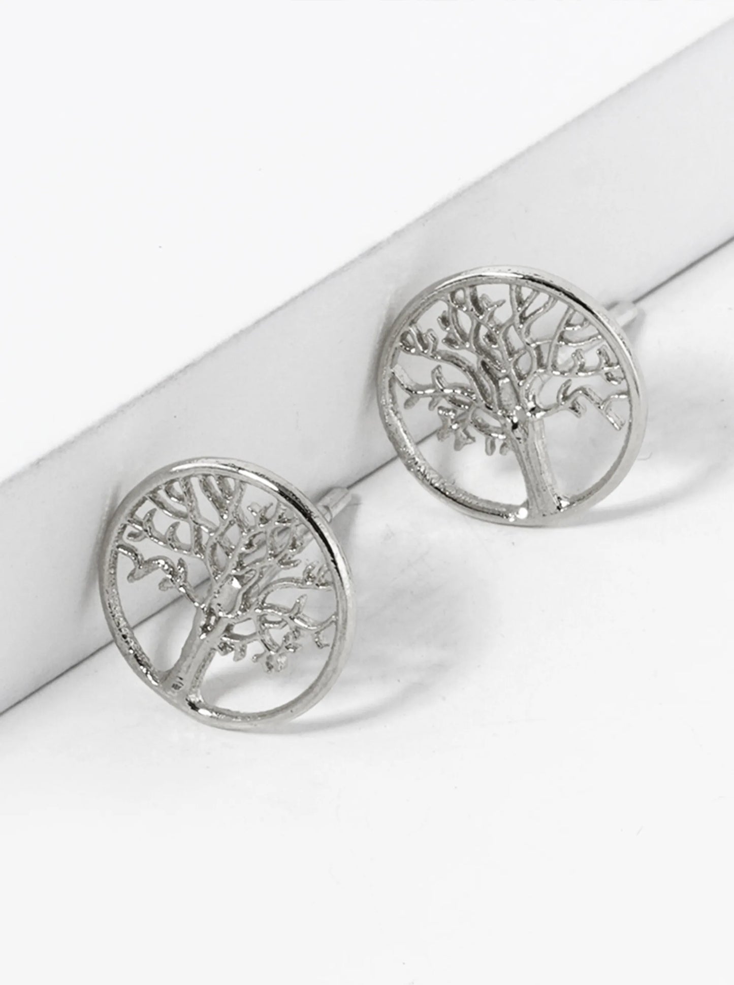 18K Gold Dipped Tree Of Life Button Stud Earrings