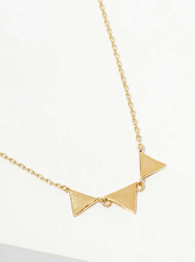18K Gold Dipped Tri Triangle Pendant Dainty Necklace