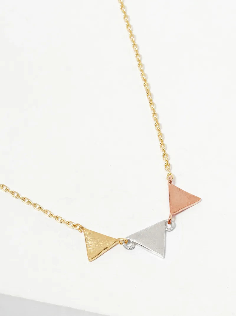 18K Gold Dipped Tri Triangle Pendant Dainty Necklace