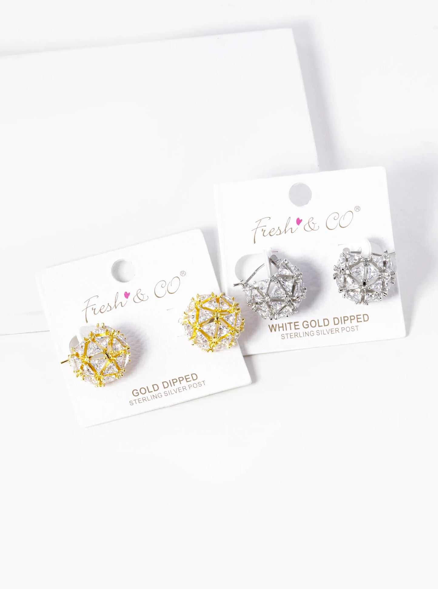 18K Gold Dipped Triangle Cubic Zirconia Ball Hoop Earrings