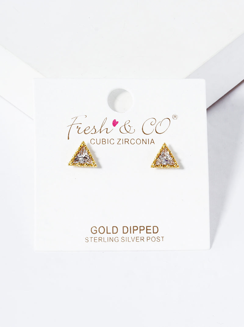 18K Gold Dipped CZ Pave Heart Stud Earrings