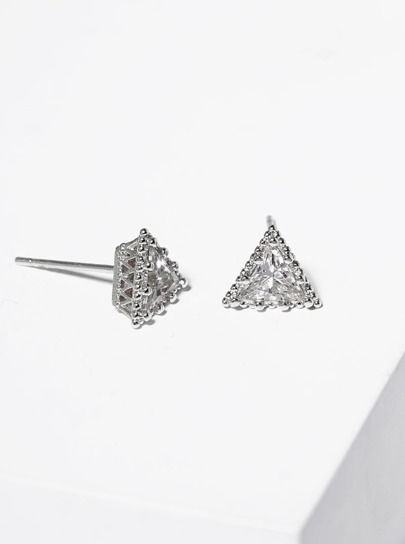 18K-Gold-Dipped Triangle Cubic-Zirconia Post Stud Earrings