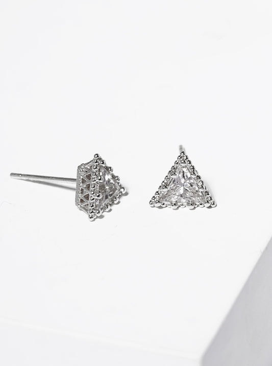18K-Gold-Dipped Triangle Cubic-Zirconia Post Stud Earrings