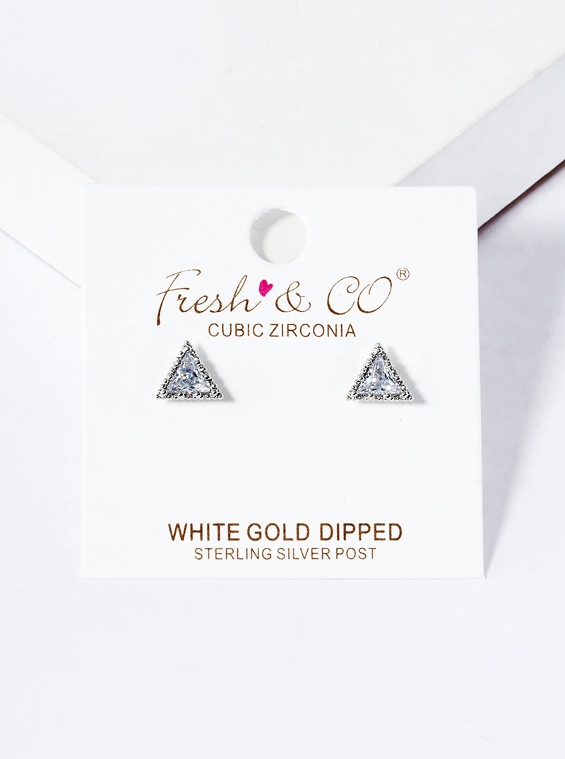 18K-Gold-Dipped Triangle Cubic-Zirconia Post Stud Earrings