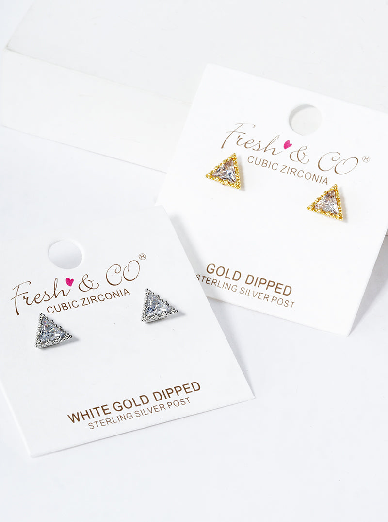 18K-Gold-Dipped Triangle Cubic-Zirconia Post Stud Earrings