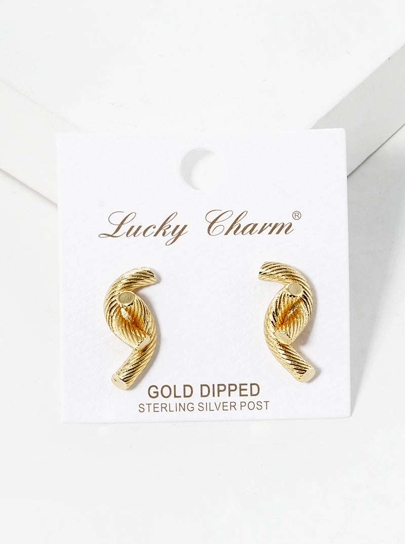 18K Gold Dipped Twisted Double Bar Post Stud Earrings