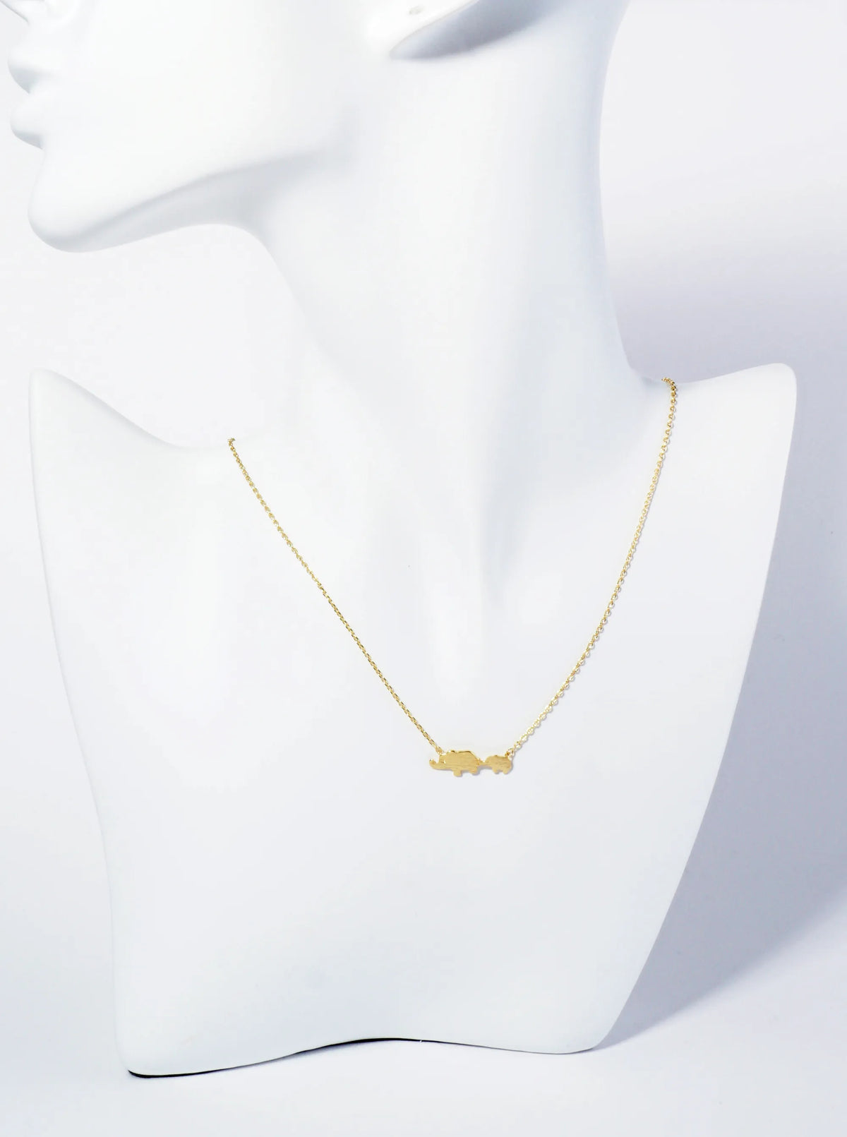 18K Gold Dipped Two Brushed Brass Elephants Pendant Necklace