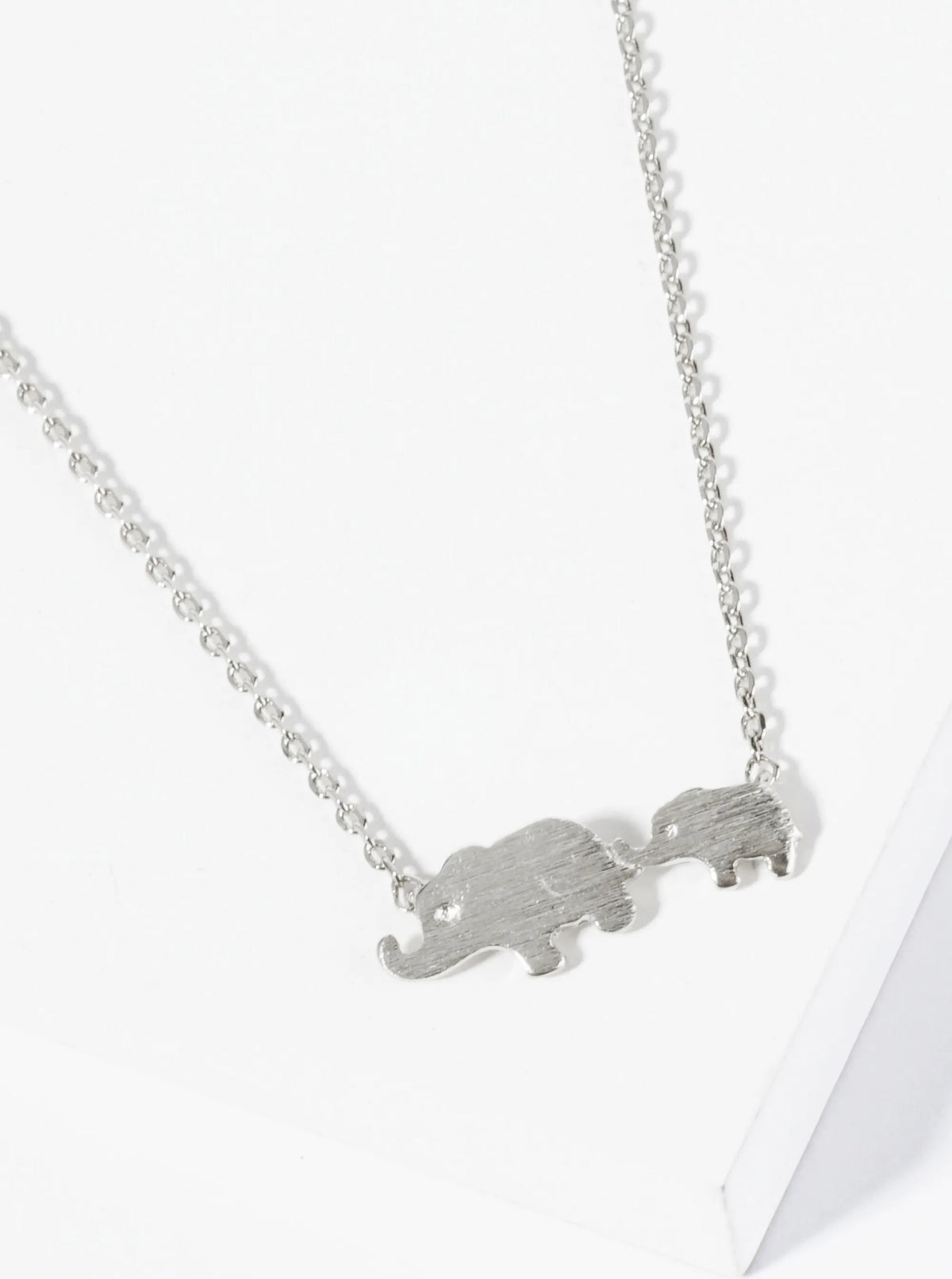 18K Gold Dipped Two Brushed Brass Elephants Pendant Necklace