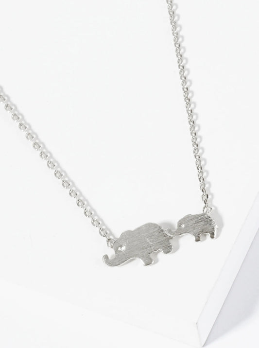 18K Gold Dipped Two Brushed Brass Elephants Pendant Necklace