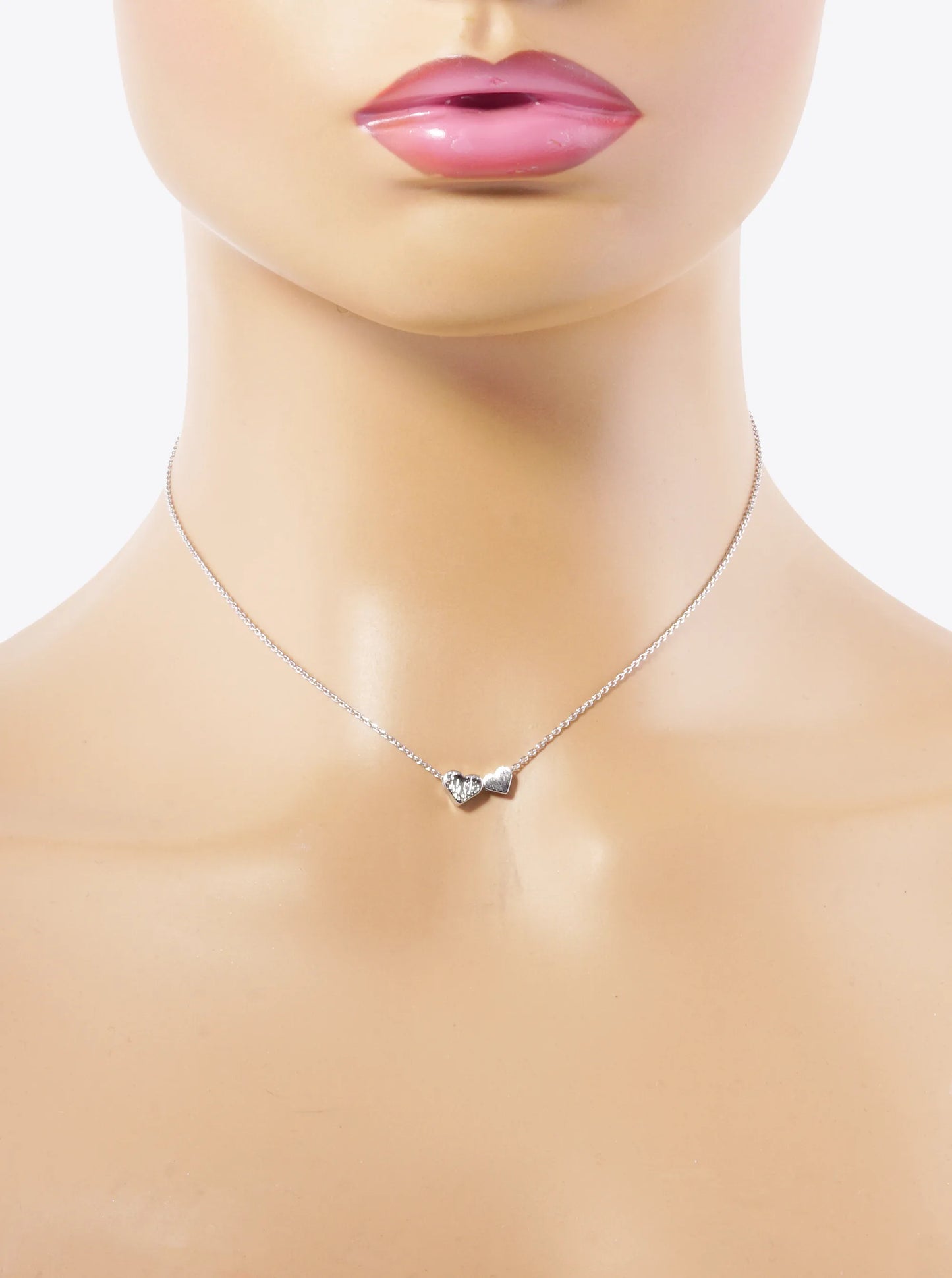 18K Gold Dipped Two Brushed Heart Pendant Necklace