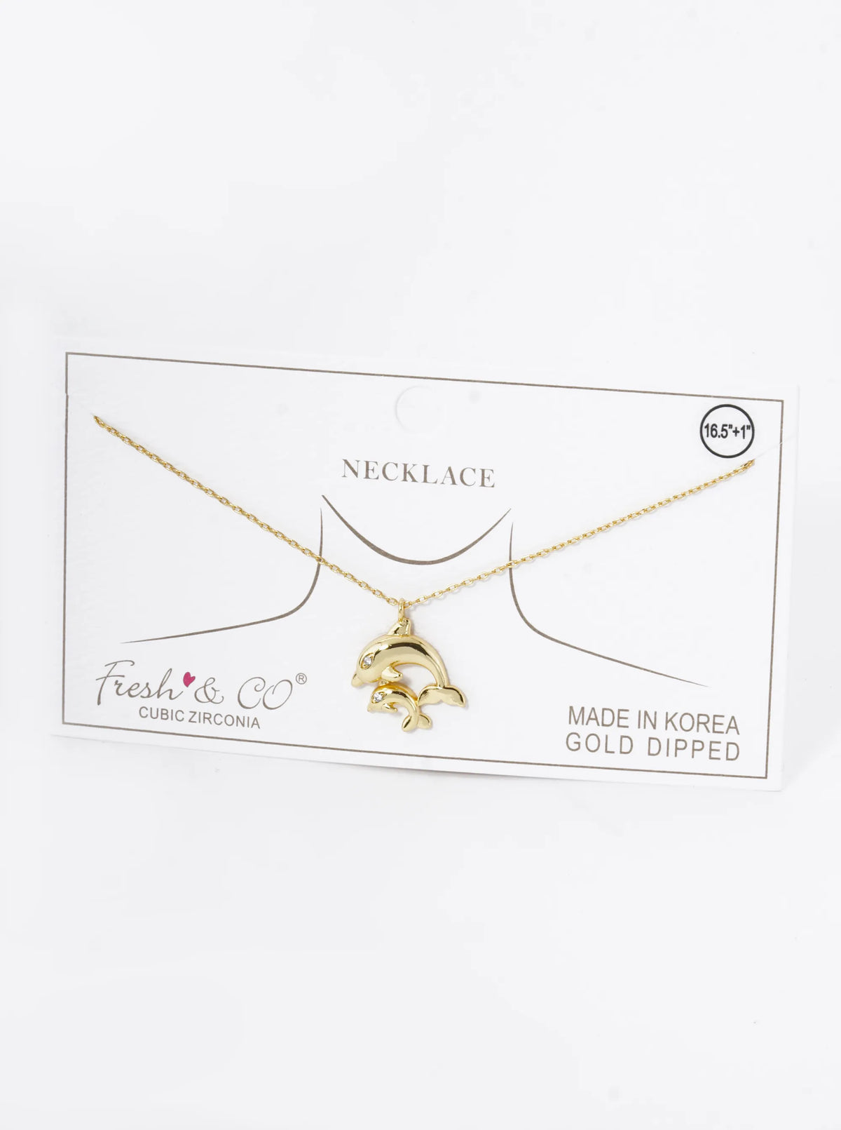 18K Gold Dipped Two Dolphins Pendant Necklace