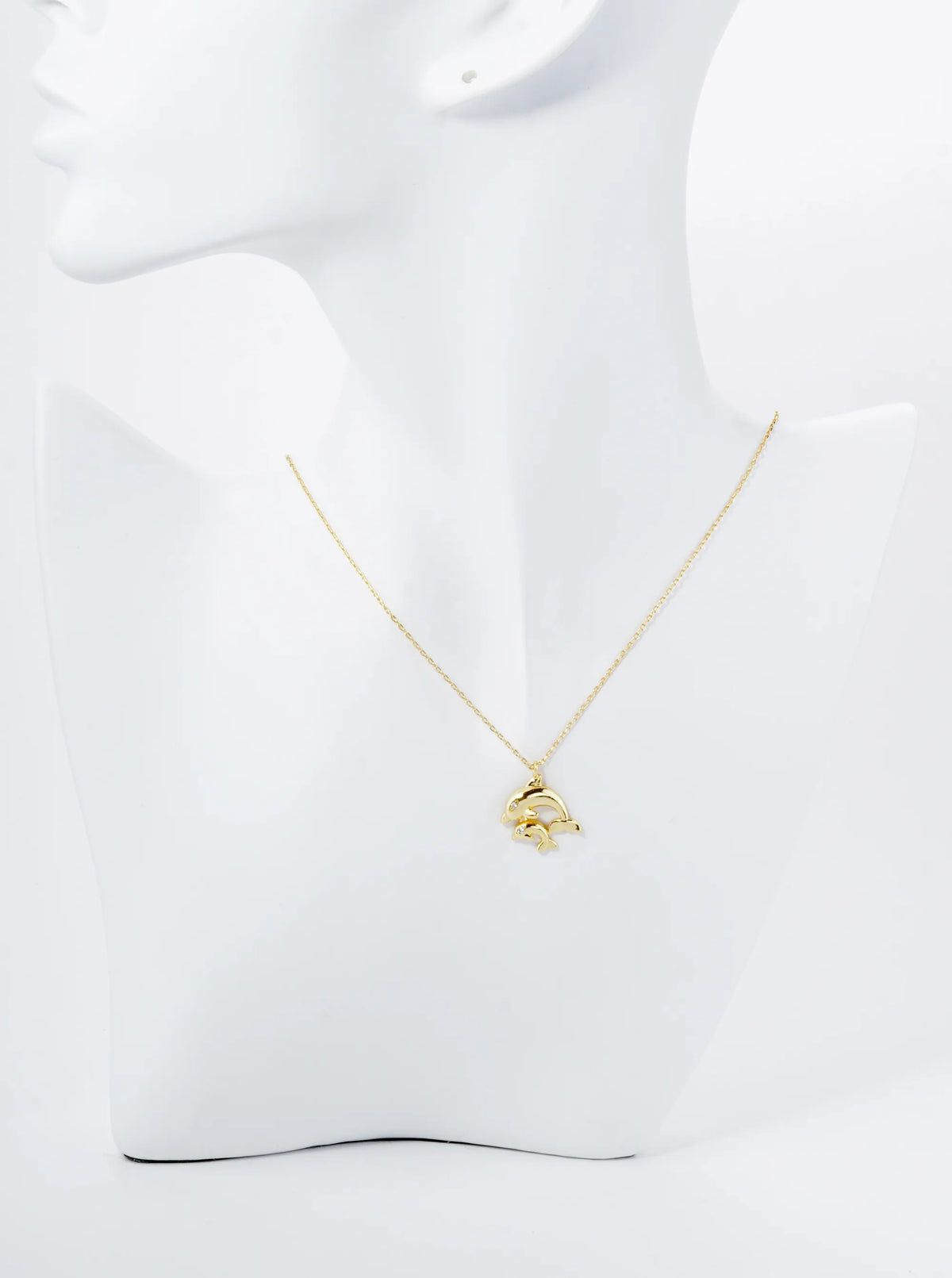 18K Gold Dipped Two Dolphins Pendant Necklace