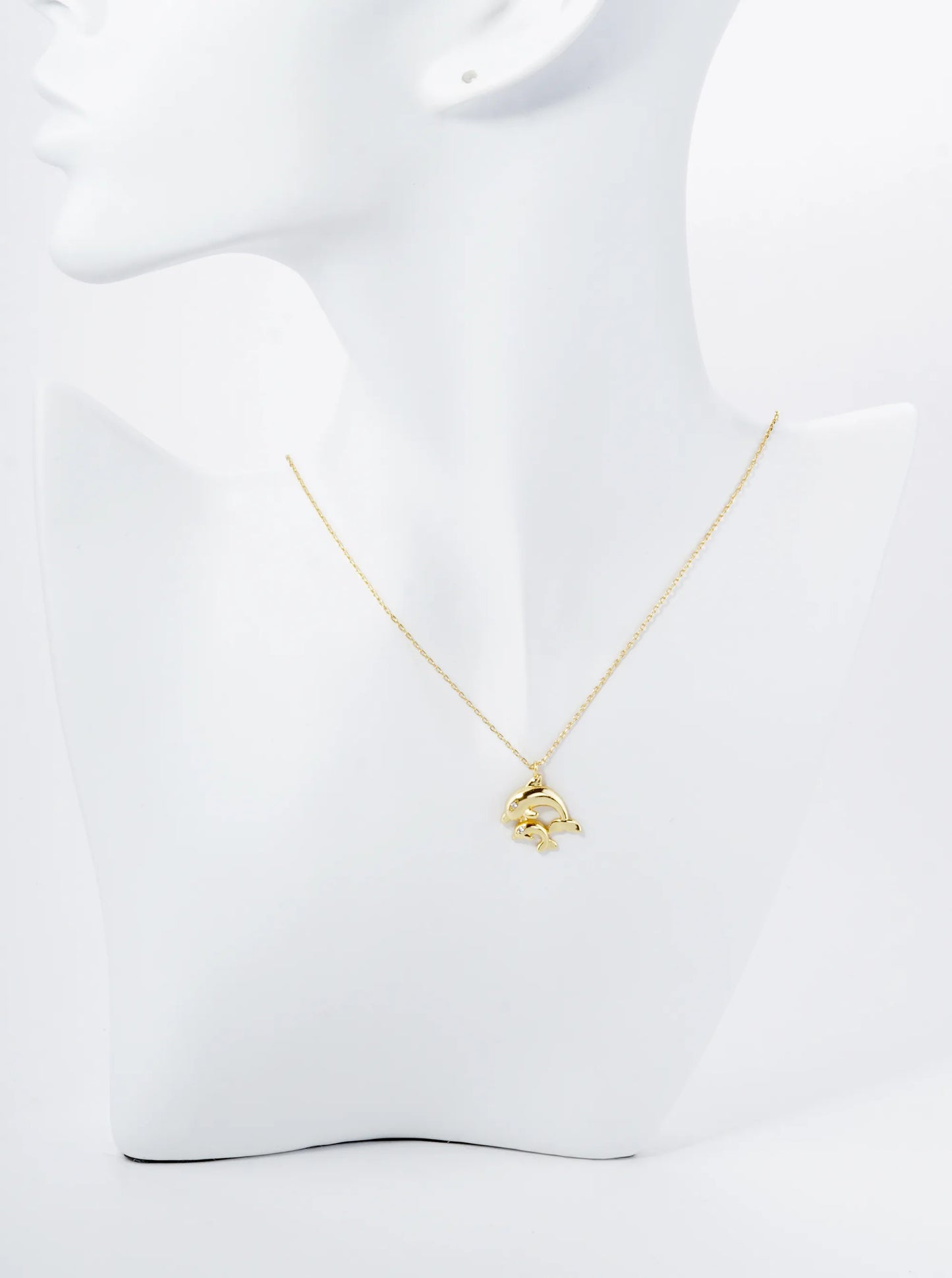 18K Gold Dipped Two Dolphins Pendant Necklace